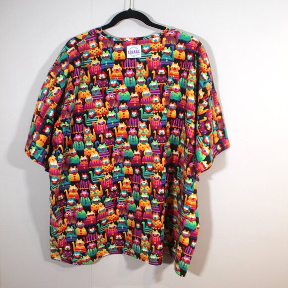 S.C.R.U.B.S. Women's Size 3XL Cat Themed Scrub Top Pockets Colorful Cats - Picture 3 of 4